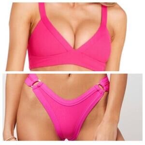 L*Space Bikini Swimwear Set Vera Top Anna Bottom Pink Ribbed Large NWT